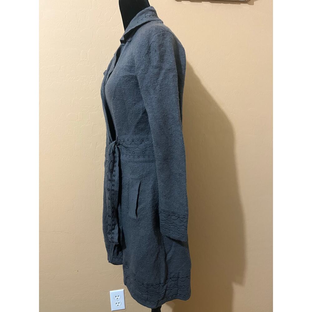 Heather B Gray 100% Wool Embroidered Wrap Cardigan Coat Womens Small Scalloped - Picture 5 of 8